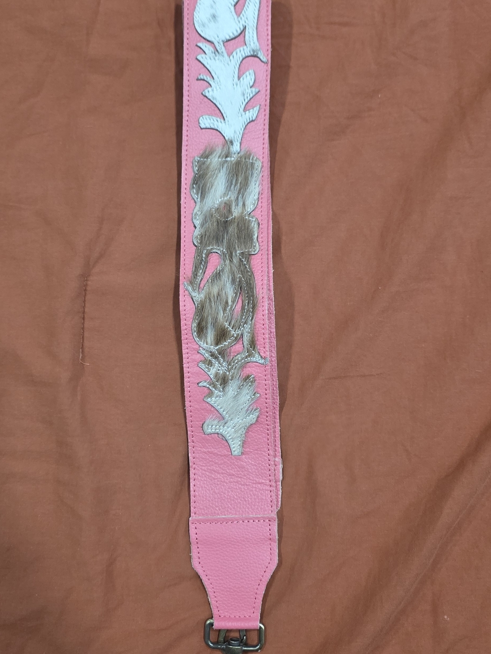 Pink Leather Guitar Strap with  Real Cow Hide Accent